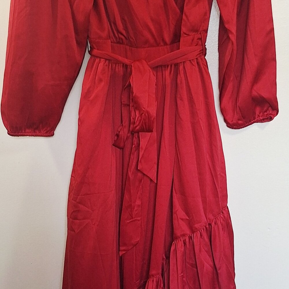 NWT Ivey City Co Mi Amor belted long sleeve red dress size XL party formal - Picture 9 of 12